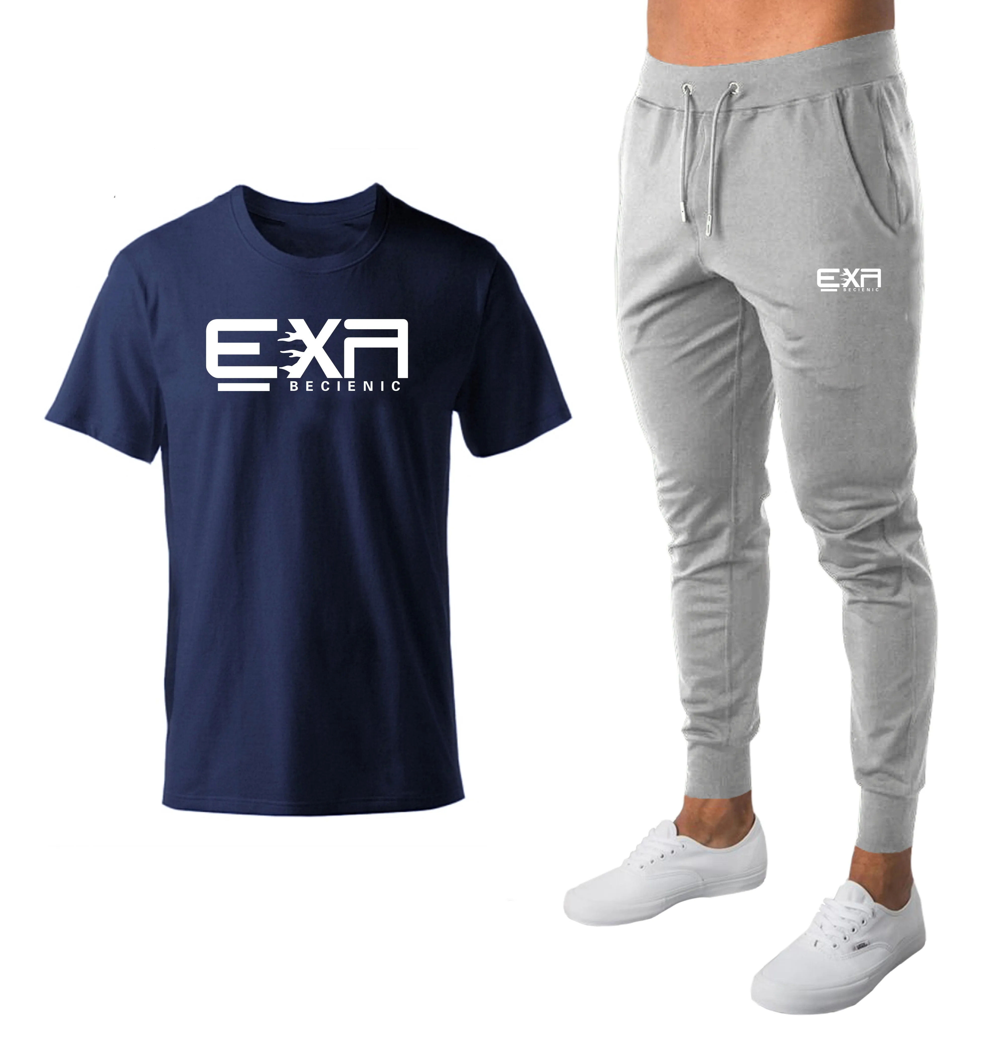 

2020 Fashion summer new 2Pieces / Sets T-Shirt Men's Suits Running Jogging Tracksuit Sets Male Gym Fitness Training Sportswear