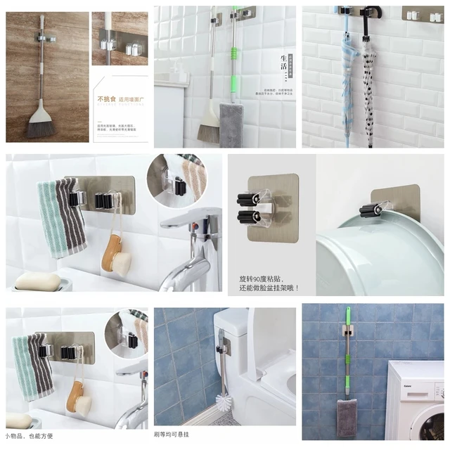 Adhesive Multi-Purpose Hooks Wall Mounted Mop Organizer Holder RackBrush Broom Hanger Hook Kitchen Bathroom Strong Hooks 3