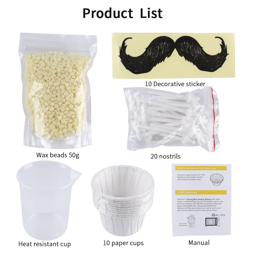 Men Portable Wax Kit Painless Beads for Nose Ear Hair Removal Measuring Cup Paper-Free Nose Hair Wax Beans Cleaning Wax Set