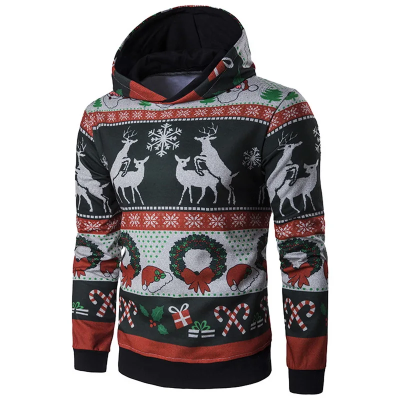 Мужской Повседневный свитер с круглым вырезом и принтом оленя, осенне-зимний Рождественский пуловер, вязаные свитера, джемпер, облегающая мужская одежда
