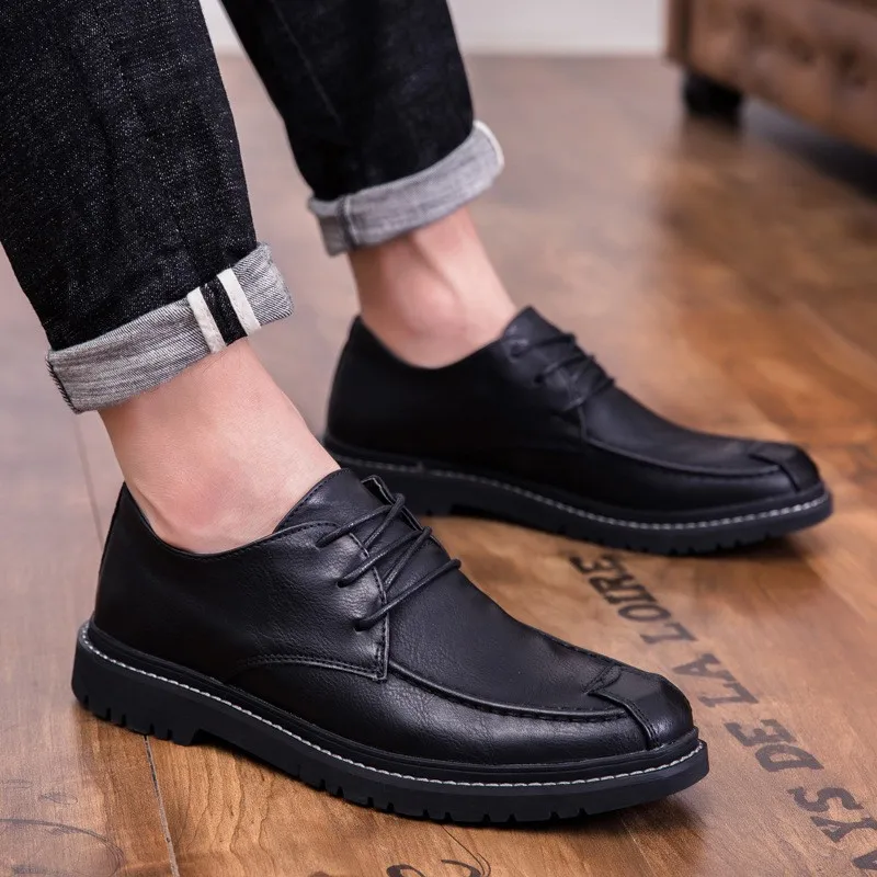 

Leather Shoes Men's Casual Autumn & Winter Extra High Cotton-padded Shoes with Velvet New Style Korean-style Versatile England B