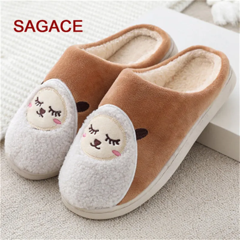 SAGACE/домашние тапочки для пар с рисунком из мультфильма; зимняя обувь из флока; зимние короткие плюшевые слипоны; Милая обувь для женщин и мужчин; Zapatillas