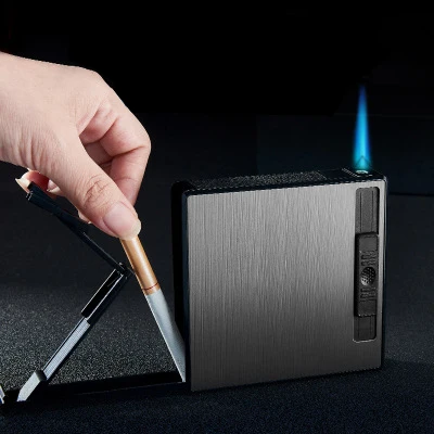 20 сигарет тонкий алюминиевый металлический Автоматический чехол для сигарет коробка с USB Перезаряжаемый ветрозащитный газовый зажигалки размер 98*93*18,5 мм