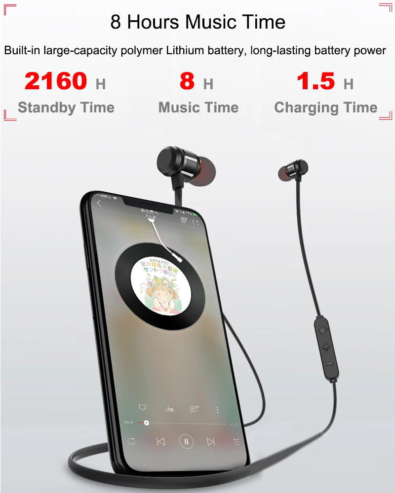 Magnetic Wireless Bluetooth Earphone Stereo Sports Sweatproof Earbuds Wireless in ear Headset with Mic for iPhone for Samsung