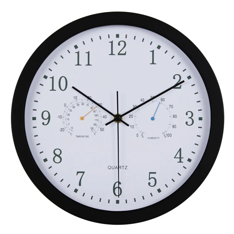 Тихий Кварцевый Металл настенные часы с термометром гигрометр Тихий развертки движение не тикающий домашний декор дизайн