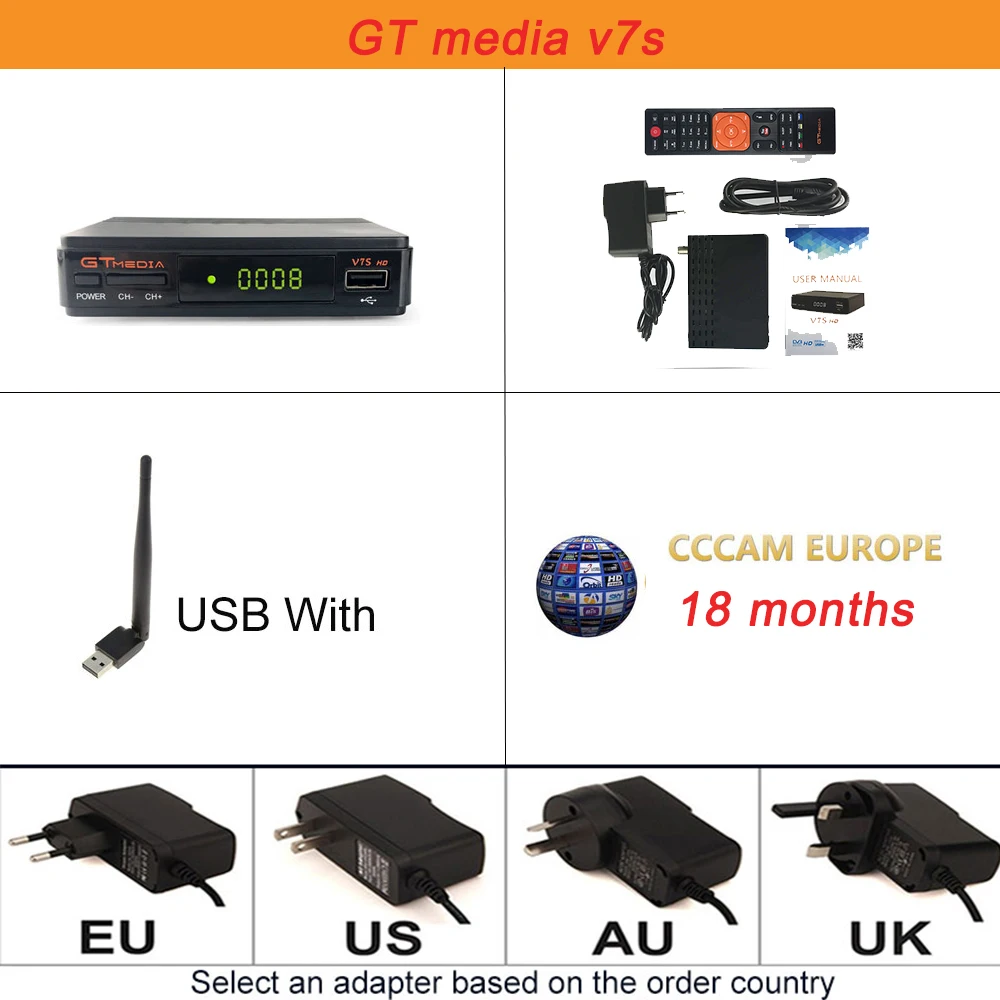 GTMEDIA V7S HD рецептор 1080P Full HD DVB-S2 DVB-T2 обновленный спутниковый ТВ приемник+ 1 год cccam поддержка H.265 Newam Youtube tv box - Цвет: V7S HD n wifi n 18M