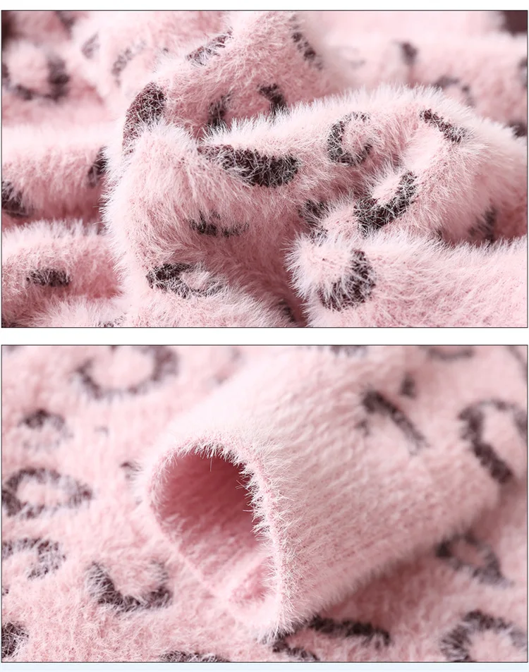 Baby Girls Pullovers Winter Thick Warm Sweaters Girl Animal Print Sweater Leopard Knit Kids Clothes Girl Wearing Woolen Sweater