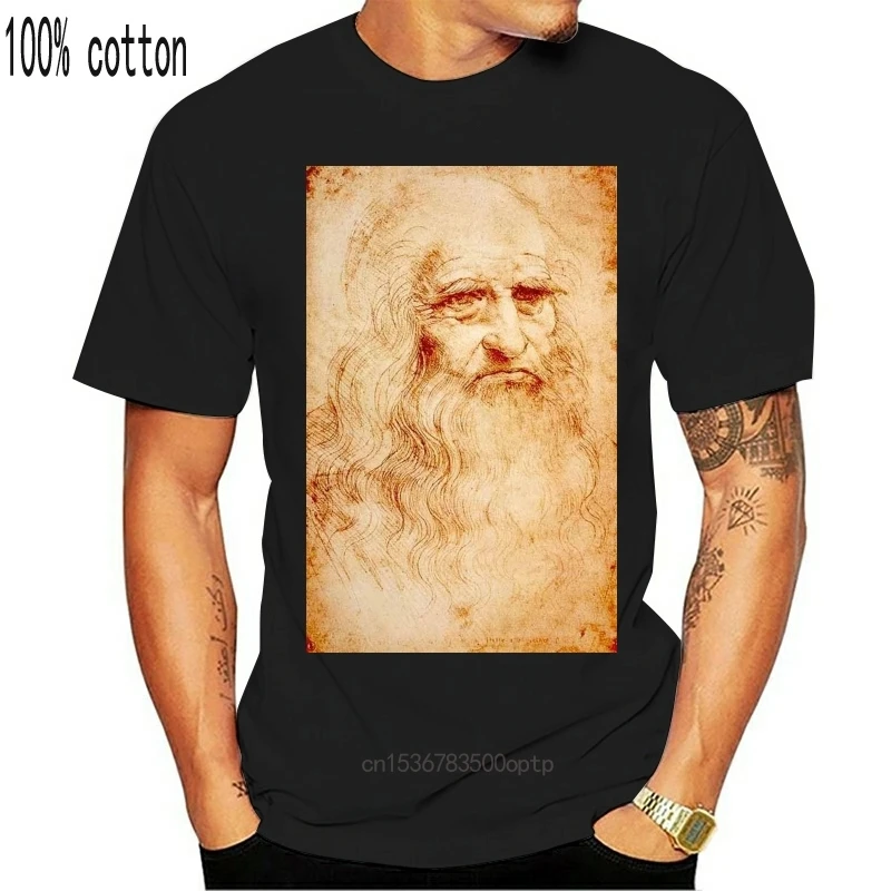New Fashion Men Short Sleeve Leonardo Da Vinci Self Portrait Drawing Renaissance Art T-shirt Funny Casual Tee Shirts Tops | Женская
