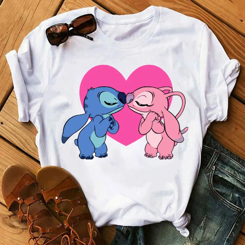 BONJEAN Lilo Stitch Harajuku Kawaii, женские футболки, модная футболка с милым мультяшным принтом, Женские повседневные топы, футболки