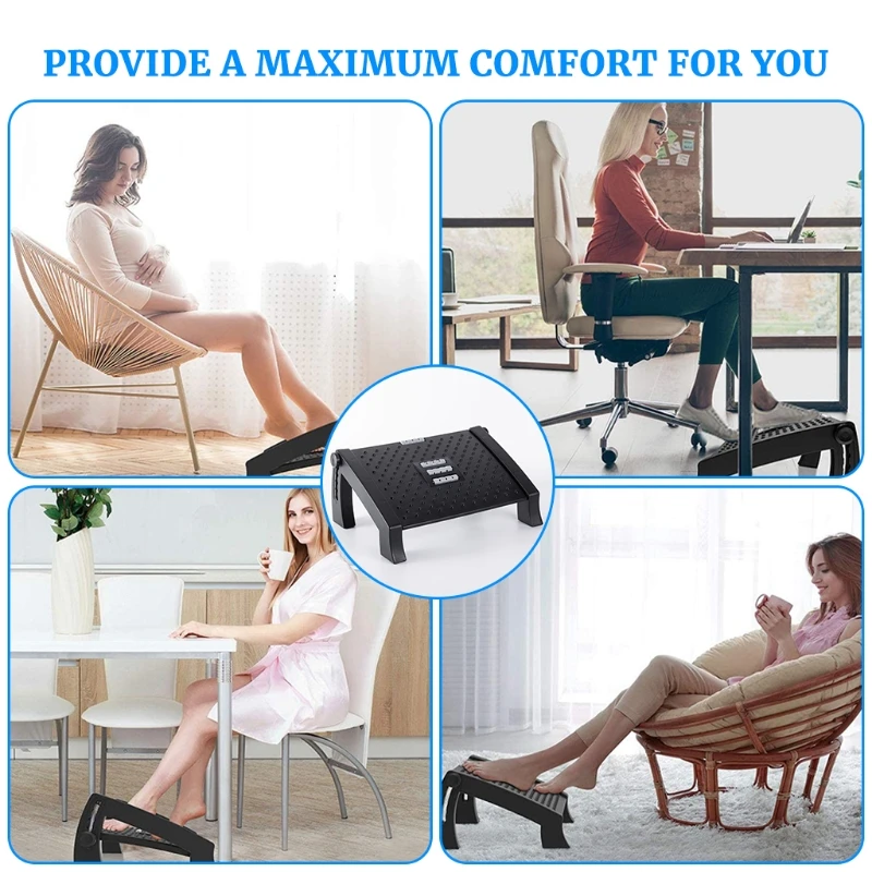 Footrest Under Desk - Adjustable Foot Rest with Massage Texture and Roller,  Ergonomic Foot Rest with 3 Height Position, 30 Degree Tilt Angle