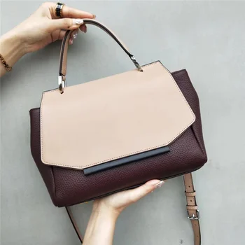 

Ellacey Genuine Leather Women's Bags Contrast Color Handbags 2020 New Fashion Cow Leather Shoulder Messenger Bag Trapeze Bags