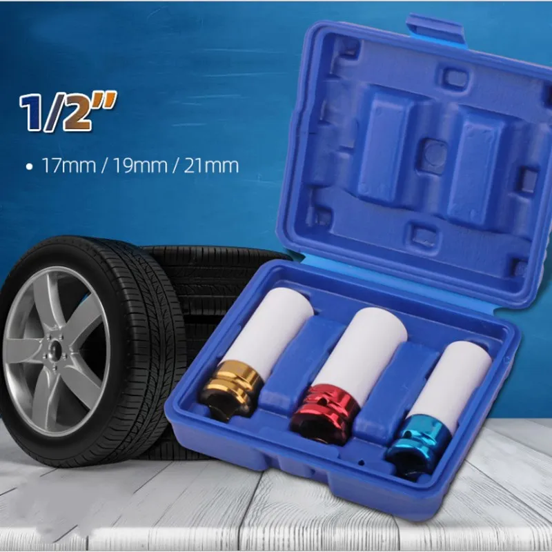 3pc1/2 Цвет муфта для шины с длинным рукавом Авто Ремонт набор инструментов Комплект из 3 предметов 17/19/21 мм - Цвет: Color Tire Sleeve