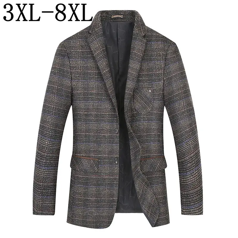 Размер 8XL 7XL 6XL Винтажный клетчатый блейзер в английском стиле Мужской Блейзер пиджак деловой Повседневный свободный Блейзер Masculino