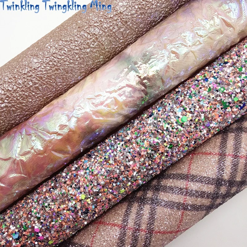Mixed Colors Chunky Glitter Leather Tartan Printed Glitter Faux Leather