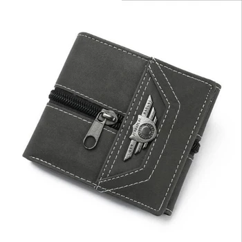 

Leather Vintage Men Wallets Coin Pocket Hasp Small Wallet Men Credit Card Holder Canvas Wallet Punk Zipper Purse Male Carteira