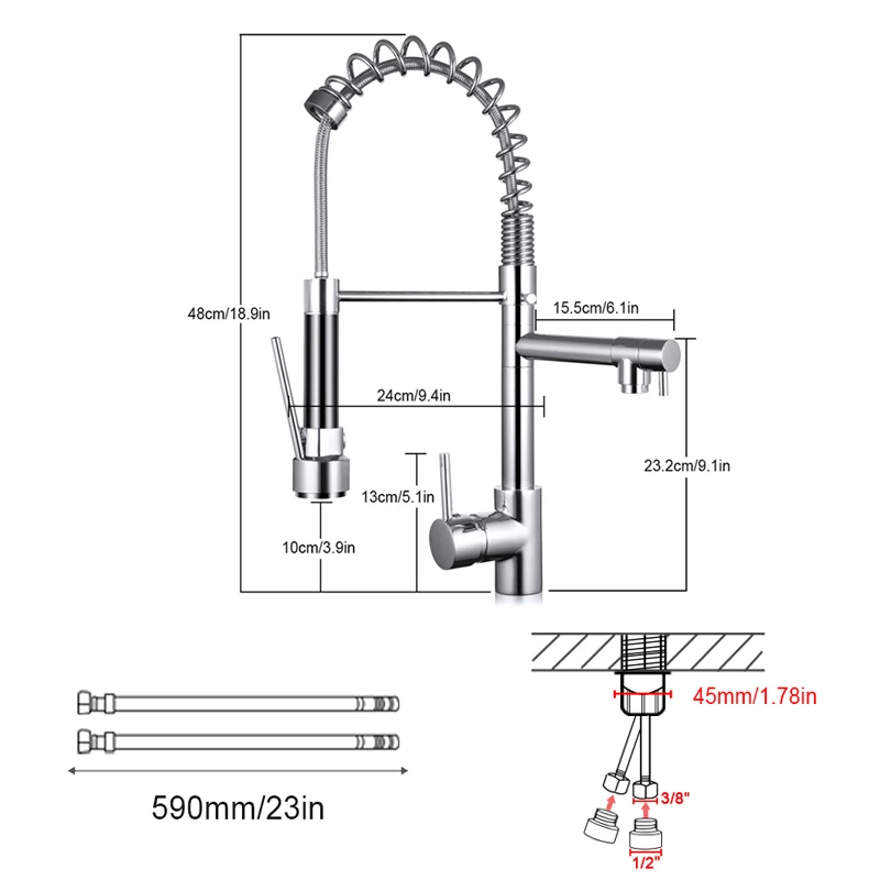  Gavaer Spring Pull Down Kitchen Faucet Nozzle Dual Mode Water Mixer Single Handle Hot Cold 2 Outlet - 4000109801289
