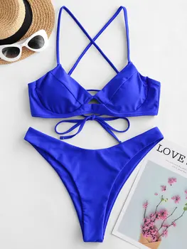 

ZAFUL Cross Back High Leg Cutout Bikini Swimsuit