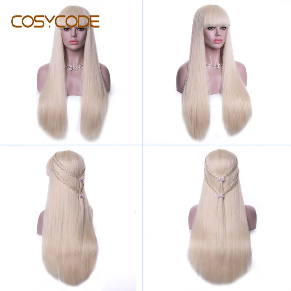 straight wig COSYCODE блонд парик с челкой женские парики без шнурка синтетические Косплей парики костюм вечерние - Цвет: straight wig