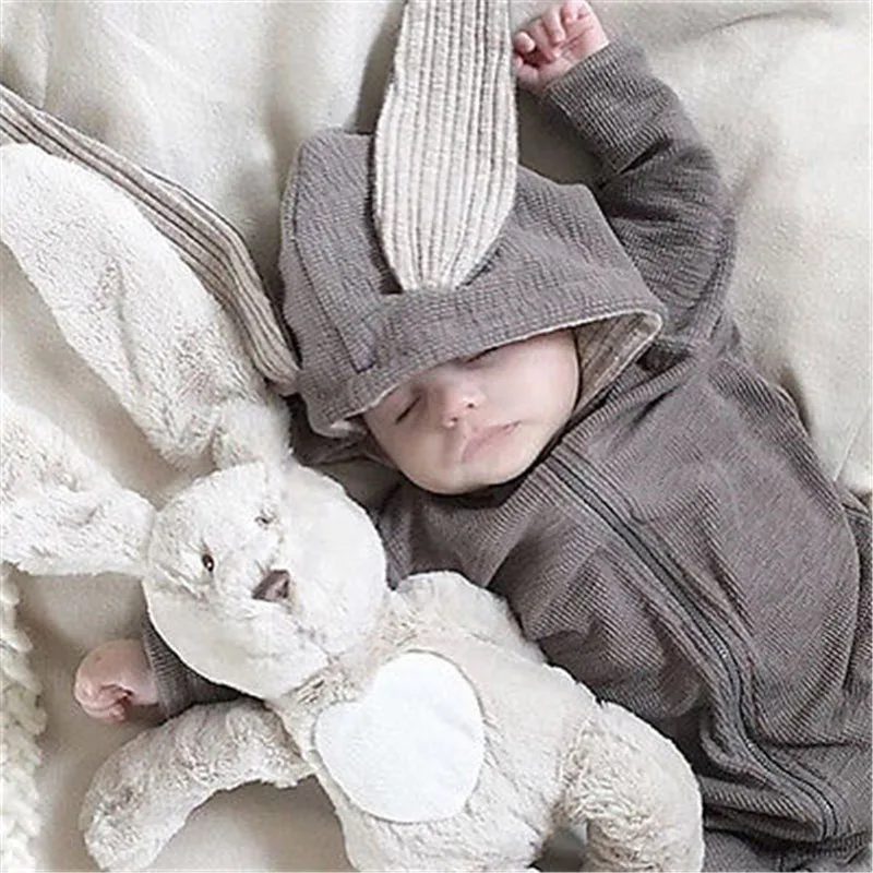 

2019 Toddler Baby Girl Clothes Baby Boy Jumpsuits 3D Ear Bunny Rabbit Romper Hooded Outfit Clothing