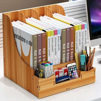 

Desktop Pen Holder Office School Storage Case Desk Saving Space Book Organizer Makeup Cosmetic Box