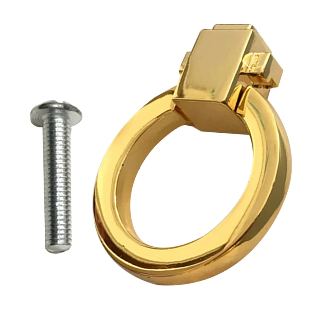 Bright Golden Color Cabinet Knob Vintage Round Ring Handle Metal Furniture Hardware Replacement Part Zinc Alloy