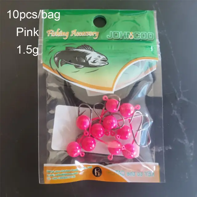 10pcs Luminous Rockfish Hook  Fishing Jigging Bait Lead Head Hook Round Head Barb Perforated Hook 1g 15g 2g 3g 5g 7g Pink -1.5g