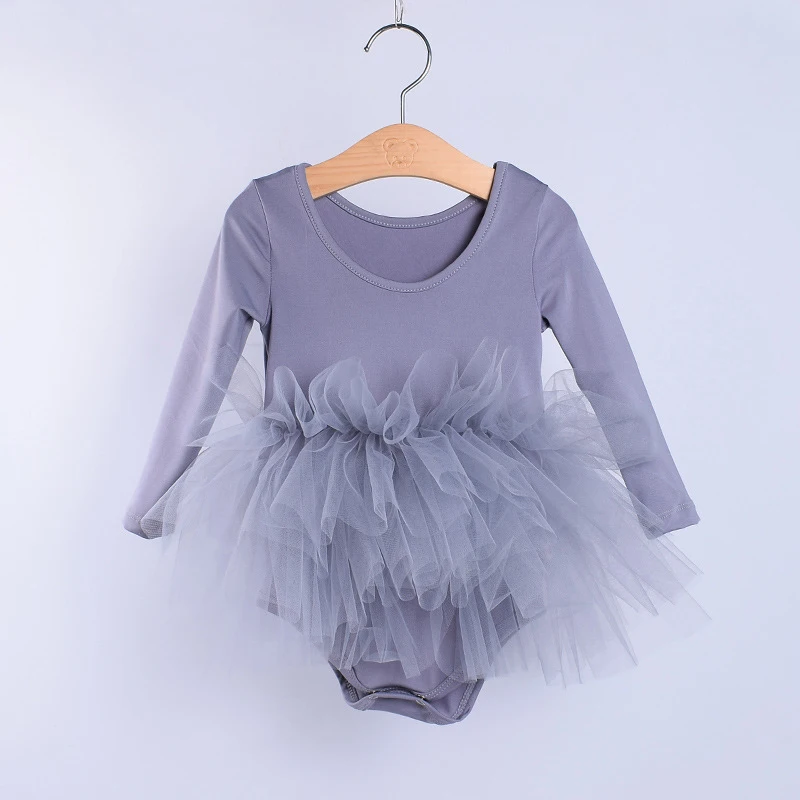 Grey Long sleeve New Girls Dance Practice Clothing Ballet Tutu Dance Dress Kids Princess Skirt Costumes Sleeveless Gymnastics Leotards Dancewear - Цвет: Grey Long sleeve