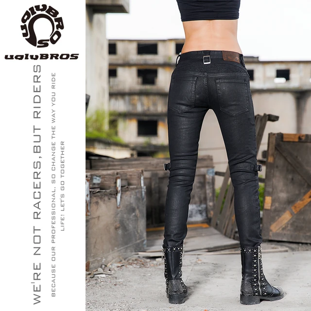 Uglybros Women's Motorcycle Jeans Oil Wax Coated Windproof