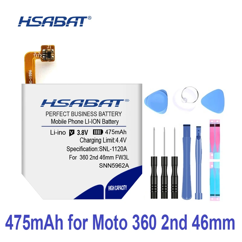 HSABAT 475 мАч аккумулятор для Motorola Moto 360 2nd Gen 42 мм FW3S Смарт-часы 360 S/FW3L 2nd Gen 46 мм