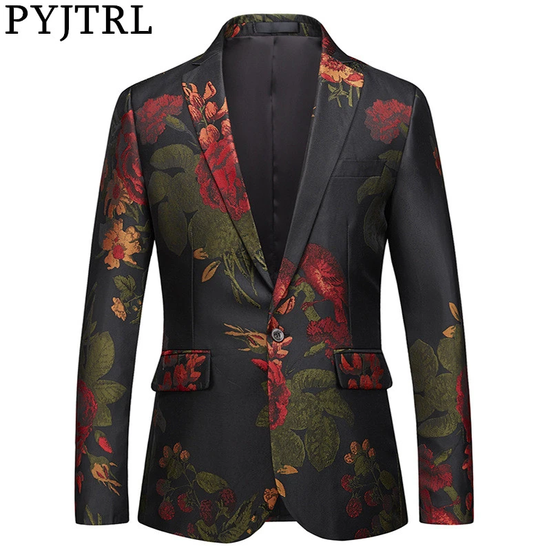 Пиджак PYJTRL мужской модный жаккардовый с цветочным принтом приталенный