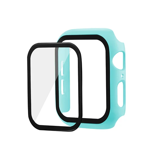 Чехол из поликарбоната для Apple Watch 5, 4, 40 мм, 44 мм, защитный чехол из закаленного стекла для iWatch 3, 2, 1, 42 мм, 38 мм, чехол для часов - Цвет: light blue