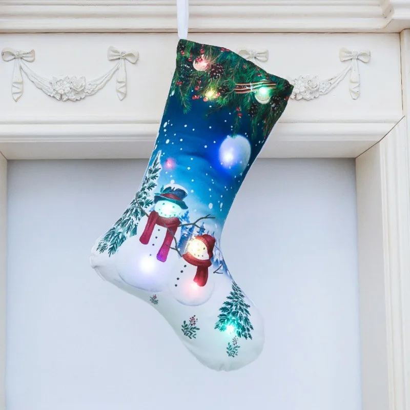 LED Light Up Christmas Stocking Gift Holders Fireplace Hanging Ornament Holiday Party Christmas Decor Stocking New Year Gifts
