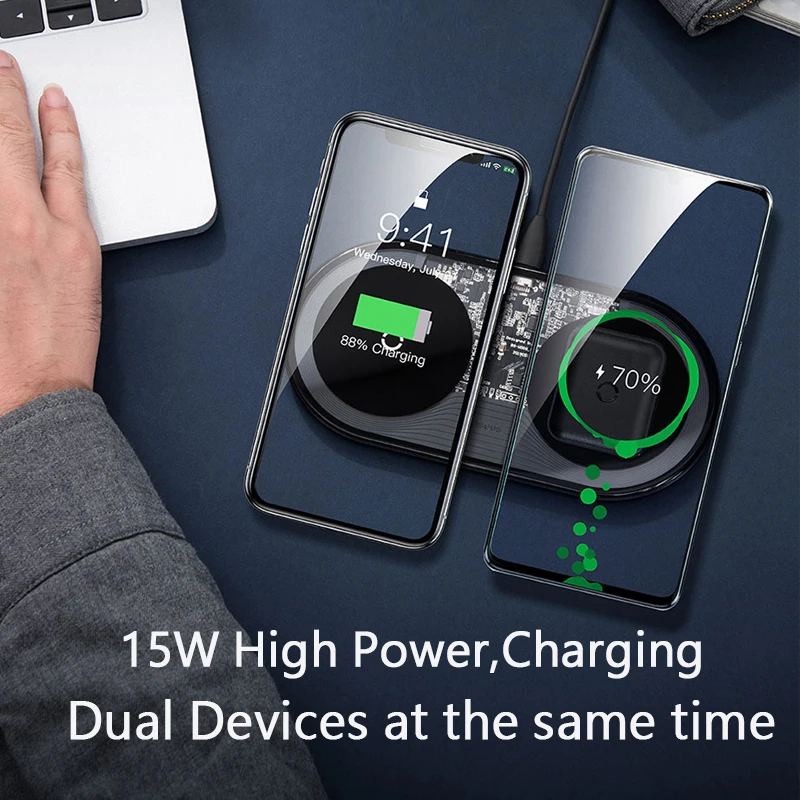 Baseus Wireless Charger 2 in 1 For Airpods iPhone 11 15W Fast Chager Wireless Dual Qi 4