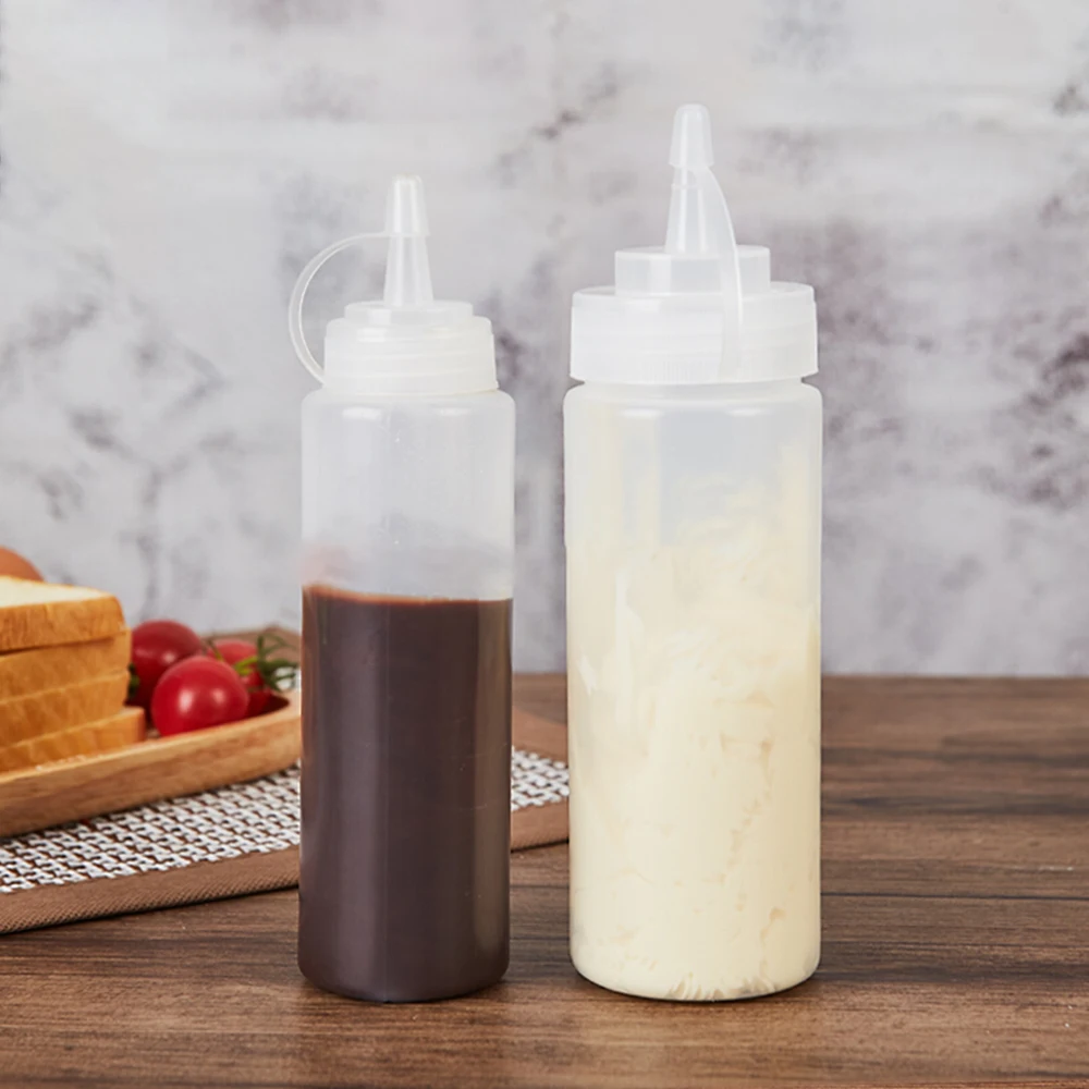 Botella con tapa para escurrir Ketchup, herramienta de decoración de pasteles de plástico, para hornear pan, postre, dispensador de condimentos