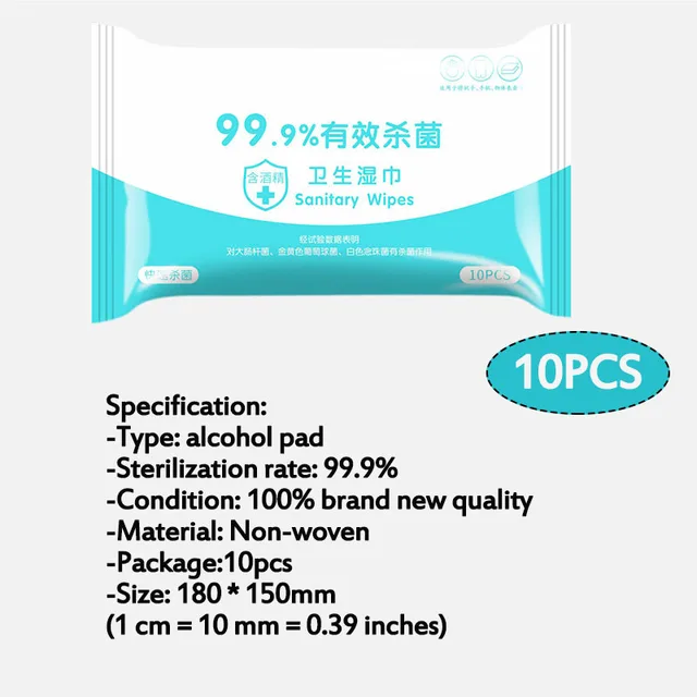 Hand Sanitizing Wipes with 75%Alcohol Formula 10pcs Wash Free Hand Sanitizer Wipe Individual Package Disposable for Daily Travel 5