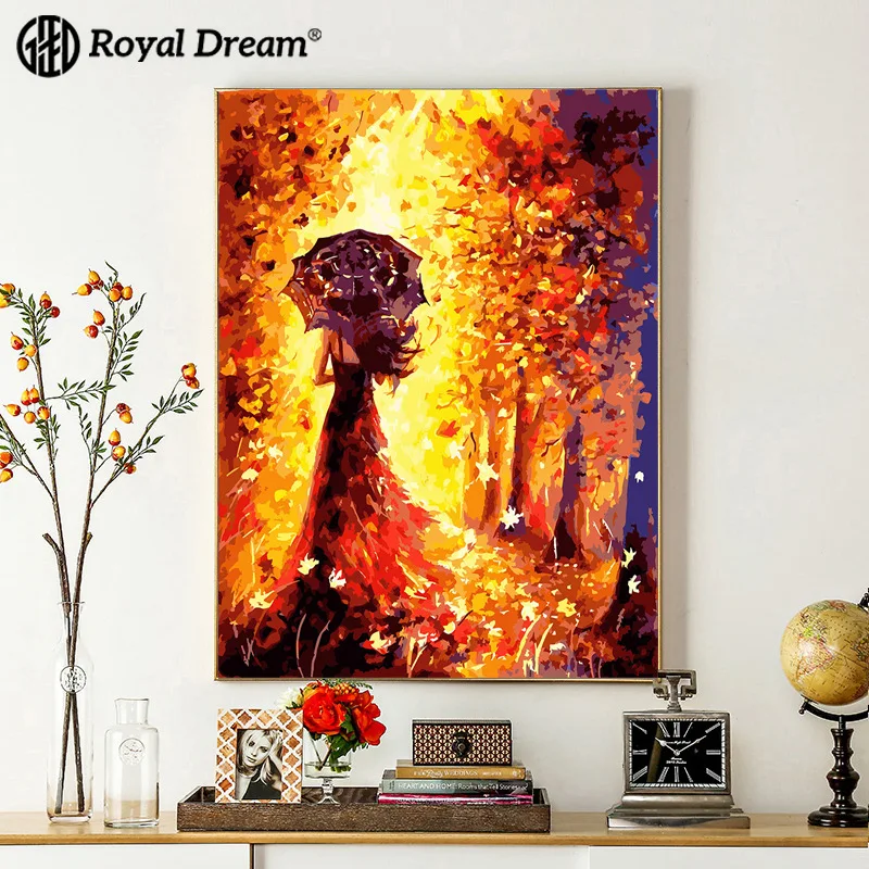 

AliExpress Northern European-Style Decorative Painting with Numbers Oil Painting Umbrella under Red Dress Living Room Wall Hangi