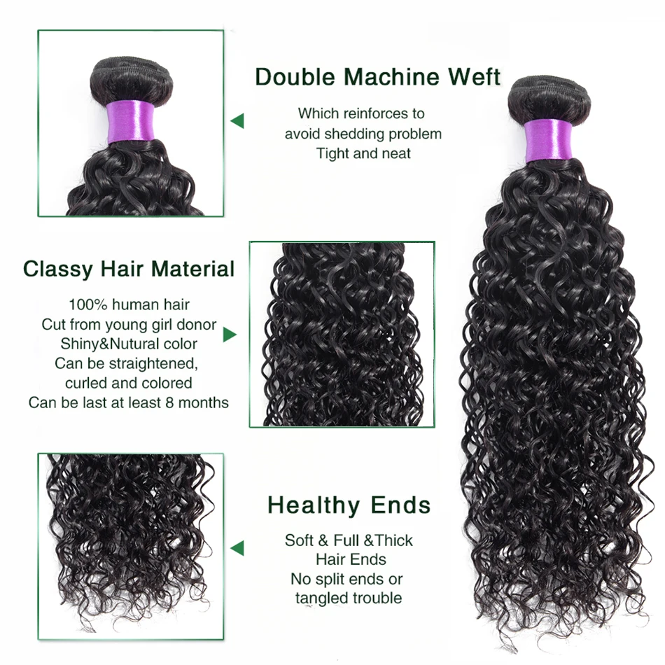 Liddy Bundles With Closure Peruvian Water Wave Hair Bundles With Closure 100% Human Hair Natural Color Non-remy Hair Extensions