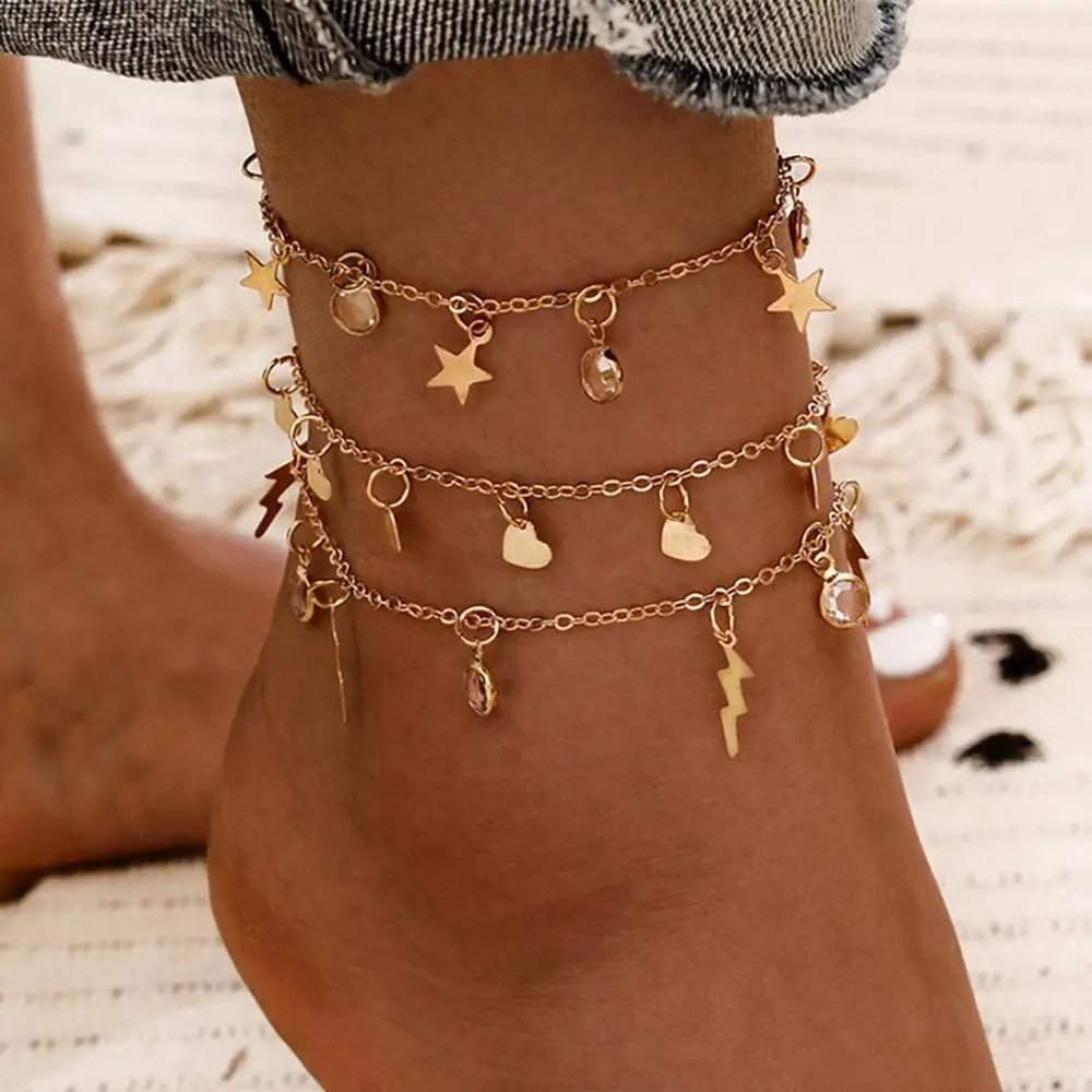 DIEZI 6 Style Vintage Bohemian Gold Color Chain Anklets Women Girls Key Heart Butterfly Leg Ankle Anklet Bracelet Beach Jewelry 6