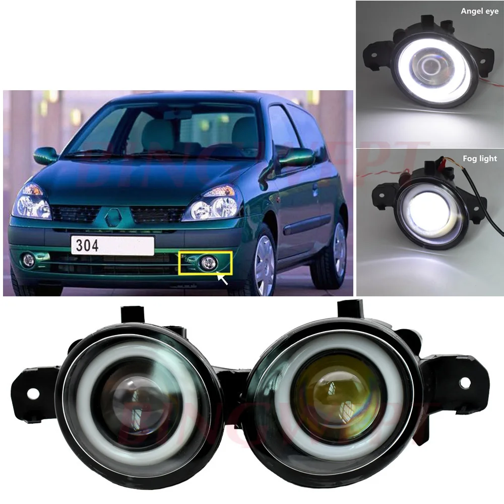 2PCS (right+left) Oval Car H11 LED Fog Light with Angel Eye For Renault Clio 2 BB0/1/2_ CB0/1/2 Hatchback 1998-2004