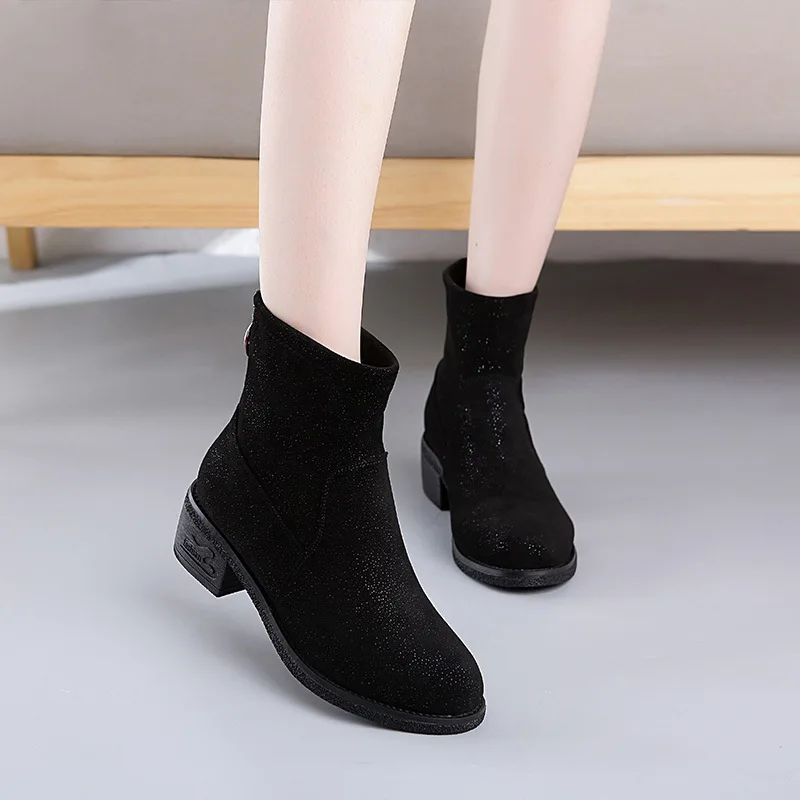 

Kangyi Suede Martin Boots Autumn And Winter New Style plus Velvet Warm Large Size Women's Boots Chunky Heel High Heel Boots Cott