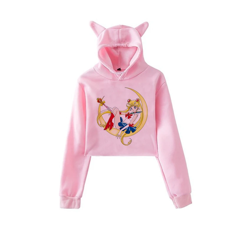 Сейлор Мун Харадзюку Толстовка корейский стиль ulzzang kawaii 90s мультфильм одежда пуловеры новые негабаритные с капюшоном уличная