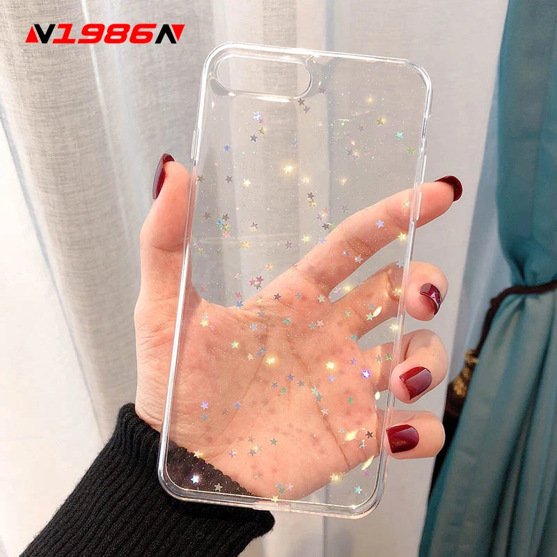 

N1986N Phone Case For iPhone 6 6s 7 8 Plus X XR XS Max Bling Star Glitter Shimmering Powder Transparent Soft TPU For iPhone X XS