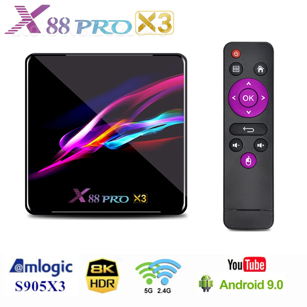 Смарт ТВ приставка X88 PRO X3 Android 9 0 Amlogic S905X3 4 Гб RAM 32 64 128 ГБ ROM 2 4G 5G wifi Bluetooth 4K HD 16