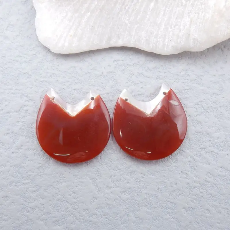 Handmade Jewelry Natural Stone Red Agate And Shell Gemstone Earring Bead Accessories For Women 25x25x5mm 9g