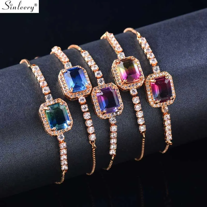 SINLEERY блестящая разноцветная подвеска браслет желтое золото цвет цепочка крошечные Кристалл синий циркон браслет для женщин ювелирные изделия SL379 SSC