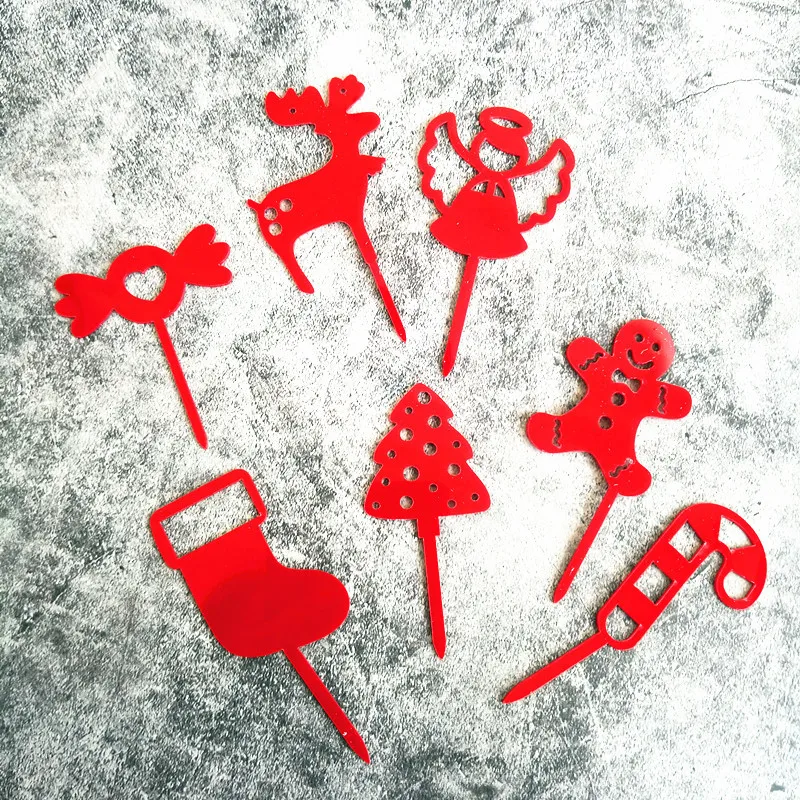 

1PC Christmas Tree Cake Topper Red Acrylic Christmas Socks Deer Angel Sugar Cupcake Toppers for Christmas Party Decoration