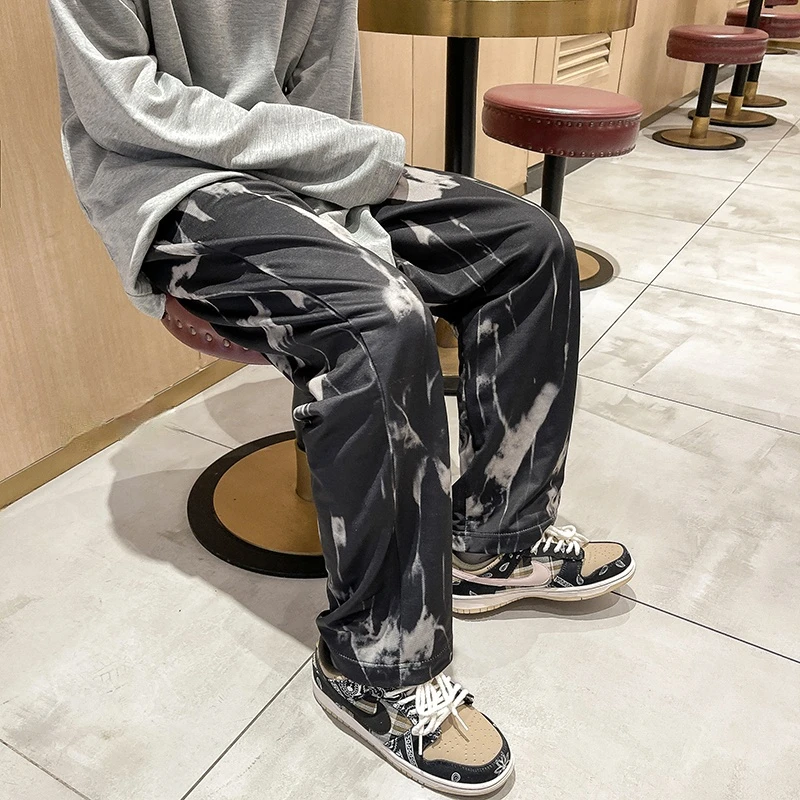 Men Casual Pants Wide Leg Tie Dye Vintage Style Harajuku Hip-hop High Street Chic Hipsters Teens Mopping Draped Cozy Cool M-3XL