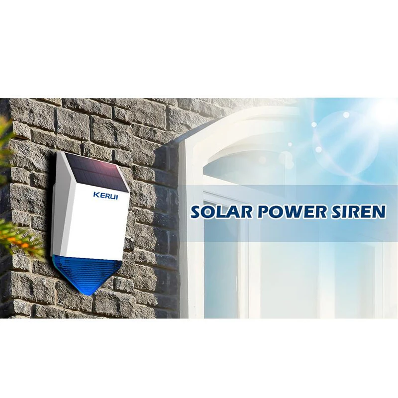 US $60.75 KERUI 110dB 433MHz SJ1 Solar Siren Alarm System SOS Button Home Security Emergency Alert Button Waterproof Indoor Outdoor Siren