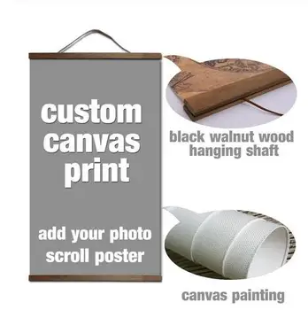 

Your picture favorite photo family wedding canvas wall painting poster DIY custom print art with solid wood hanging scrolls