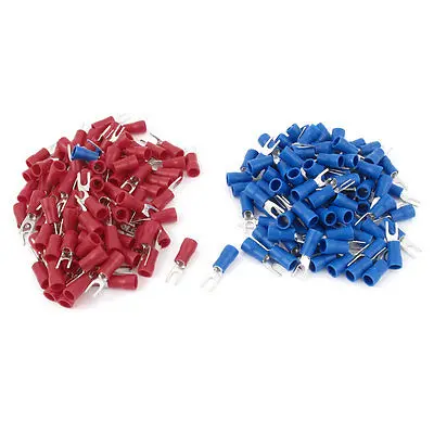 

200pcs 16-14 AWG Red Blue Wire Connector Fork Spade Terminal for #4 Stud